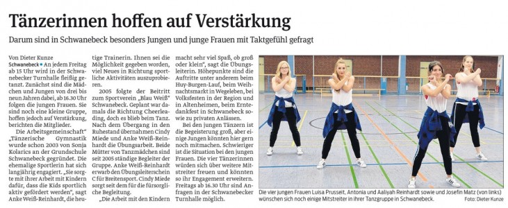 Tänzerinnen hoffen auf Verstärkung (Volksstimme 20. Mai 2019)
